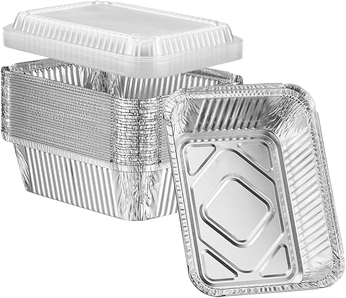 GUSTO [5 lb - 25 Count Disposable Aluminum Foil Pans with Clear Dome Lids, 6x9 Takeout Pans – Great for Baking, Cooking, Storage, and Freezing (Formerly Comfy Package)