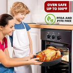 19Inch Roasting Pan, Enamel on Steel, Black Covered Oval Roaster Pan with Lid, Medium Cookware for Turkey, Small Chicken, Roast Baking Pan.