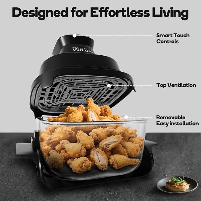 4.4QT Glass Air Fryer Non-Toxic, 4 Presets & Manual Control, 180-400℉ Precise Heat Smart Air Fryer Oven, Auto-Pause & Resume, Microwave & Dishwasher Safe Dual Glass Container