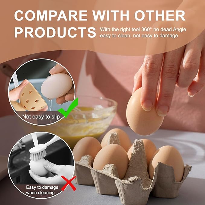 wonlex 4PCS Egg Cleaners Multipurpose Fruit and Vegetable Rotating Scrubber Tool for Fresh Eggs, Reusable Chicken Duck Egg Washer Brusher (White+Bronze)