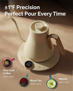 INTASTING Gooseneck Electric Kettle, ±1℉ Temperature Control, Stainless Steel Inner, Quick Heating, for Pour Over Coffee, Brew Tea, Boil Hot Water, 1500W/0.9L (Morandi White)
