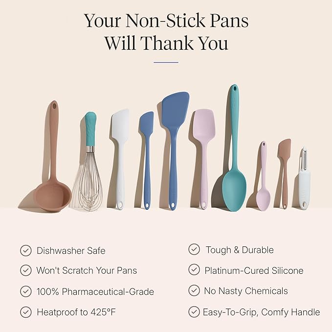 GIR: Get It Right 10-Piece Silicone Ultimate Kitchen Utensil Set – Spatulas, Ladle, Flip, Spoons, Whisk, Peeler & Spoonula – Nonstick, Non-Toxic, Heat-Resistant – Danish