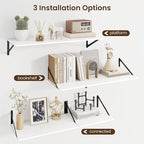 Fun Memories Floating Shelves for Wall, 12 Inch Deep Floating Shelves Set of 2, 48W x 12D Large Wall Shelf with Sturdy Metal Brackets for Living Room, Bathroom, Bedroom and Kitchen, White