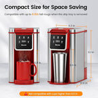 Horavie Single Serve Coffee Maker for K-Cup Pod and Grounds, Hot & Iced Coffee Maker, Strong Button Feature, 6 to 14oz Brew Sizes, 50oz Removable Reservoir, Fit 6.5" Mugs, Stainless Steel, Red
