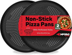 Emporio Kitchen Non-Stick Pizza Pan 2 Pack – 16 Inch Round Carbon Steel Pizza Tray with Perforated Holes, PFOAPFOSPTFE-Free, Dishwasher & Oven Safe Up To 450°F, Durable Nonstick Gray Coating