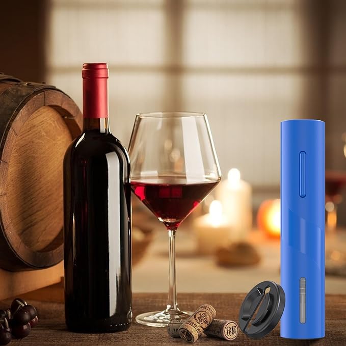 COKUNST Electric Wine Opener, Battery Operated Corkscrew with Wine Bottle Cutter for Wine Lovers, Blue