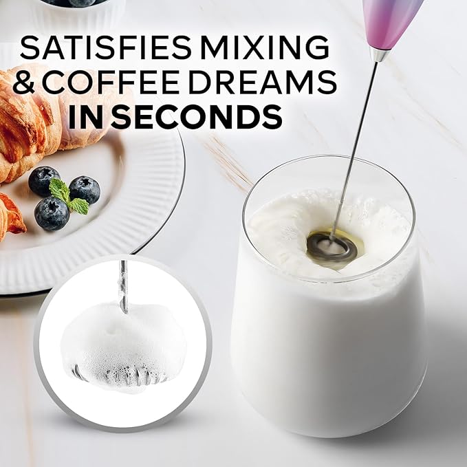 Zulay Kitchen Powerful Milk Frother Wand With 4 AA Duracell Batteries - Ultra Fast Handheld Drink Mixer - Electric Whisk Foam Maker for Coffee, Lattes, Cappuccino, Matcha & Creamer - Pink Spritz