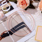 bUCLA 100PCS Clear Rose Gold Plastic Plates Disposable - Heavy Duty 6.25 Inch Clear Plastic Dessert Plates with Rose Gold Trim - Ideal for Party, Wedding & Mother’s Day