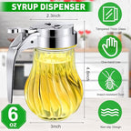 4 Pack Syrup Dispensers Glass Honey Jar Bottle Maple Sugar Dispenser 6 oz Retracting Spout Syrup Containers Pitcher For Milk Coffee Home Restaurant Kitchen Bar Oil Condiment (Delicate Style)