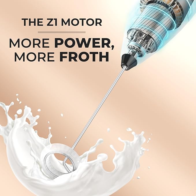 Zulay Kitchen Powerful Milk Frother Wand With 4 AA Duracell Batteries - Ultra Fast Handheld Drink Mixer - Electric Whisk Foam Maker for Coffee, Lattes, Cappuccino, Matcha & Creamer - White & Black