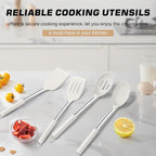 TeamFar Kitchen Utensils, 4 PCS Silicone Cooking Utensils with Stainless Steel Handle, for Nonstick Cookware Frying/Flipping/Draining, Non-toxic & Heat-proof, Non-scratch & Dishwasher Safe