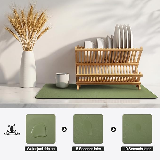 Ecotrim - Dish Drying Mat for Kitchen Counter | Coffee Bar Mat for Countertops | Heat Resistant Drainer Mat with Non-slip Rubber Backed | Hide Stain Kitchen Absorbent Draining Mat | Green 18"x32"