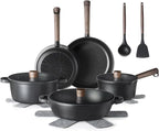 SENSARTE 17Pcs Nonstick Cookware Set Pots and Pans Set Kitchen Cooking Frying Pans with Stay-cool Handle, Dishwasher Safe, Induction Compatible, PFOA/PFOS Free, Black