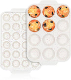 Vinino Silicone Cupcake Pan Set with Metal Reinforced Frame, Regular 12 Cup and Mini 24 Cup Muffin Pans for Baking with Non-Slip Handle, Nonstick Muffin Tray for Oven, BPA Free, Dishwasher Safe