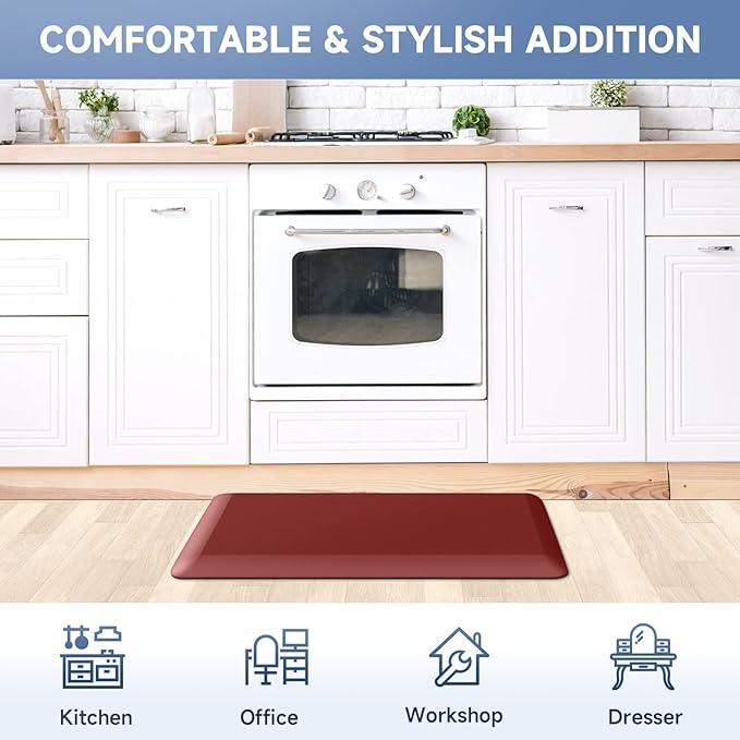 4/5 Inch Thick Kitchen Mats for Floor, StepRite Kitchen Rug for Standing Desk, Non-Slip, Thicker, Stain & Water Resistant, Comfort Anti Fatigue Floor Mat for Home, Kitchen, Office - Red,70 * 24''