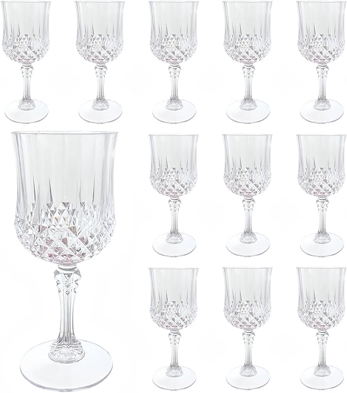 Plastic Wine Glasses, Plastic Goblets Vintage Style Cordial Unbreakable Drinking Glasses, Reusable Drinkware for Wedding Reception, Grand Event Party Supplies,Mother's Day(12, Transparent)