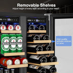 24 Inch Upgraded Wine and Beverage Refrigerator– Dual Zone Beverage Cooler with Glass Door | Under Counter or Freestanding | Large Capacity, Advanced Cooling System & Carbon Purification