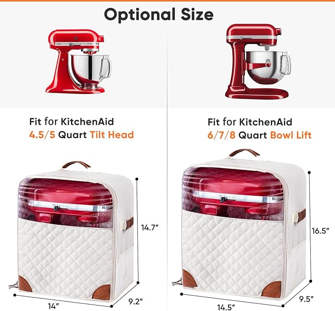 BAGSPRITE Stand Mixer Cover with Appliance Sliders Base Compatible with KitchenAid Mixer-Storage Bag for 4.5/5 Quart with Pockets for Kitchen Aid Accessories and Attachments
