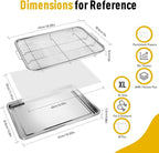Extra Large Air Fryer Basket for Oven 18 x 12 Inch Stainless Steel, Oven Air Fryer Basket and Tray Set with 30 PCS Parchment Papers, Bacon Cooker Broiler Pan for Oven, Bakeware Sets Oven Rack-2 Piece