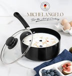 MICHELANGELO Nonstick Saucepan with Lid, Ceramic Sauce Pan Sets, Easy to Clean Sauce Pans, Multi-Purpose Cooking Pots, 2QT, Black