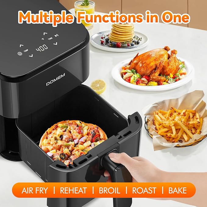 3 Qt Compact Air Fryer with Non-Stick Basket and Rack, User Friendly Simple Touchscreen, Cook in Simple Steps, Low-Oil Cooking Small Air Fryer, Space Saving Cooker