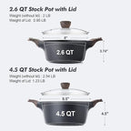 SENSARTE Nonstick Stock Pot with Lid, 2.6+4.5 QT Soup Pot Set Casserole Pot, Healthy Pasta Pot, Large Deep Cooking Pot, Big Sauce Pot Stew Pot, Induction Compatible, PFOA PFOS APEO Free, Black
