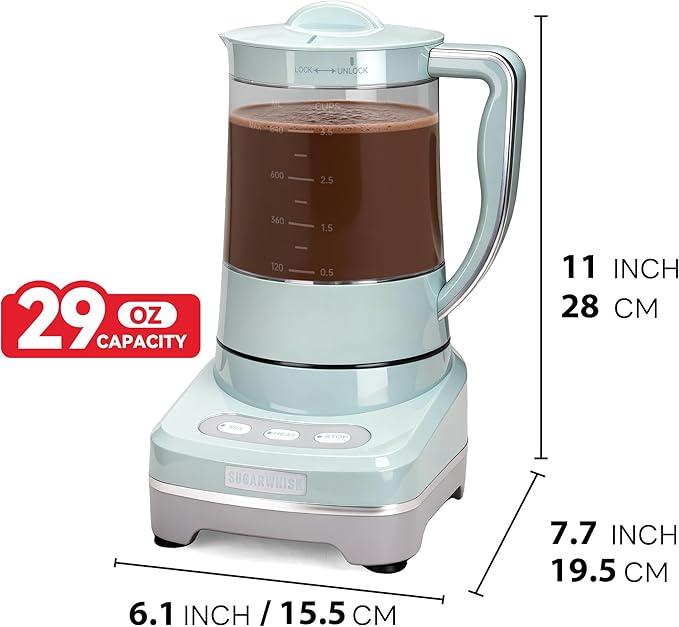 29 Oz Hot Chocolate Maker Machine, Electric Milk Frother and Steamer, Hot Cocoa Maker Machine for Hot Chocolate Bar, Detachable Pitcher, 2 Speed Mode, 3.5 Cups, Aqua