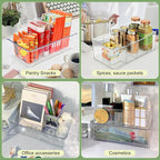 Snack Organizer for Pantry Shelf, 8 Pack Clear Plastic Pantry Storage Bins with 3 Dividers for Snacks, Spices, Chips Food Organizer, Stackable Pantry Organizers for Kitchen, Fridge, Cabinet