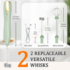 TonJin Frother Wand Rechargeable USB-C Milk Frother Handheld Mixer Electric with 2 Whisk Heads, 3 Speeds Adjustable Coffee Drink Mixer for Lattes, Matcha, Hot Chocolate, Egg, Matcha(Green)