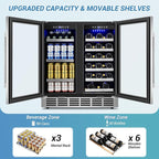 30Inch Wine and Beverage Refrigerator - Dual Zone Beverage Cooler Under Counter, Holds Up to 30 Bottles & 90 Cans Drink and Beer Fridge Built-In for Home Kitchen Bar and Office
