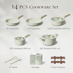 CAROTE Ceramic Cookware Set Nonstick, 14pcs Pots and Pans Set Nonstick, Non-Toxic & PFAS-Free, Dishwasher, RV/Camping Cookware Set, Cooking Pots with Lids, Sage Green
