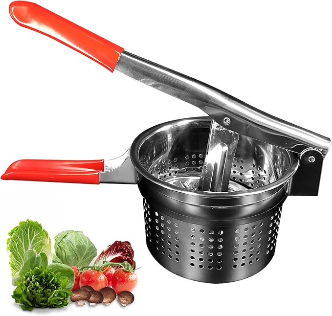 Stainless Steel Vegetable Squeezer, Upgrade Non-Slip Red Silicone Handle,Filling Pancakes,etc. (Upgrade 40oz)