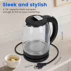 Household Electric Kettle, All 304 Stainless steel and No Plastic Contact, Automatic Shut-off,Borosilicate glass Visual Boiling, 2.0L Water Boiler & Tea Kettle Perfect For Tea & Coffee (Black)