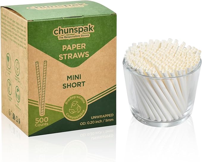 3'' Mini Paper Straws, Small Paper Sticks, Tasting Straws, Sample Straws, Stir Sticks, Fit for 1oz 2oz 3oz 4oz Portion Cups, DIY Crafts - 0.20"/5mm Dia. White, 500 Counts