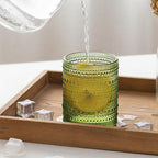 Moretoes Cocktail Glasses 10 oz Hobnail Drinking Glasses Set of 6, Vintage Glassware, Textured Glass Cups Bubble Glasses Water Glasses Old Fashion Jupiter Glasses Set (Green)