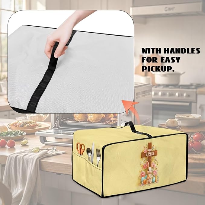 Easter Egg Bunny Cross Print Toaster Oven Cover for Kitchen Countertop Decor, Easter Kitchen Small Appliance Dust Cover Microwave Oven Protector, Yellow, (Large-18.5*22.5*12.99 inches)