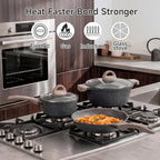 JEETEE Pots and Pans Set Non Stick 23pcs, Healthy Kitchen Cookware Sets, Induction Cooking Set W/Gray Frying Pans, Saucepans, Sauté & Griddle & Crepe Pan (PFOA, PFAS Free)