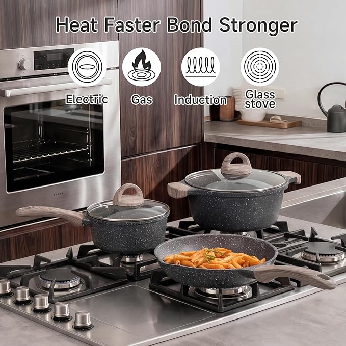 JEETEE Pots and Pans Set Non Stick 23pcs, Healthy Kitchen Cookware Sets, Induction Cooking Set W/Gray Frying Pans, Saucepans, Sauté & Griddle & Crepe Pan (PFOA, PFAS Free)