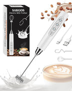Sakgos Milk Frother Rechargeable Handheld-Electric Whisk 3 Speed Adjustable, Coffee Frother Wand with 3 Stainless Whisks, Electric Foam Maker, Drink Mixer Blender for Latte Cappuccino Matcha Egg