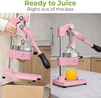 Zulay Kitchen Cast-Iron Orange Juice Squeezer - Heavy-Duty, Easy-to-Clean, Professional Citrus Juicer - Durable Stainless Steel Lemon Squeezer - Sturdy Manual Citrus Press & Orange Squeezer (Pink)