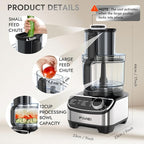 FIMEI 12-Cup Food Processor and Vegetable Chopper, 600W Electric Food Chopper for Slicing, Shredding, Chopping, Pureeing, Dough, Baby Food Maker, Large Feed Chute, Dishwasher Safe Bowl