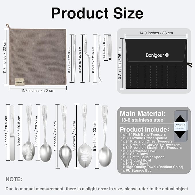 | Plating Tools Culinary Set | 11 Piece Professional Chef Plating Tools Pro Kit | Kitchen Plating Utensils | Modernist Cuisine Food Art | Stainless Steel | Black (Silver)