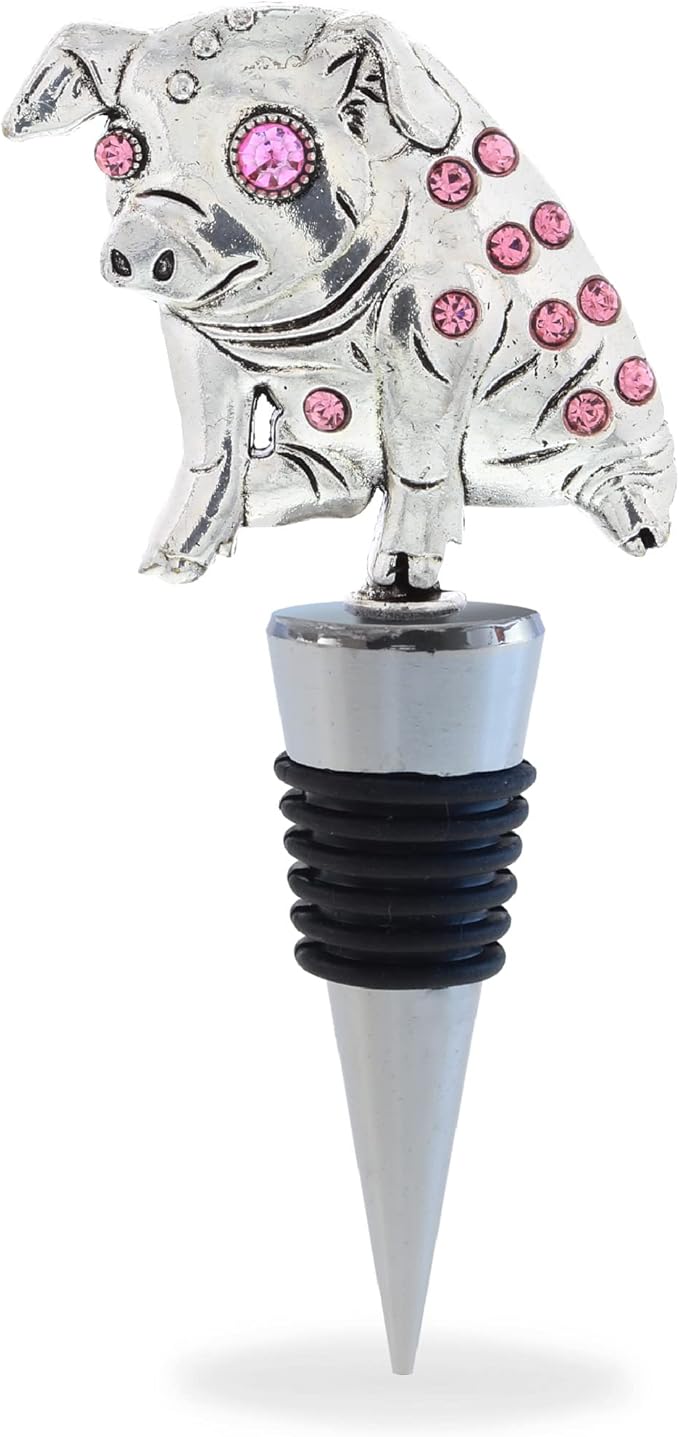 Cheers Pig Metal Wine Stopper - Elegant Vacuum Seal Reusable Animal Farm Life Wine Bottle Stopper, Airtight Leak Proof Bottle Topper Cork Plug, Cute Home Decor & Bar Tool Accessory Unique Gift