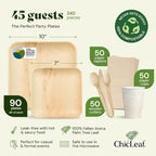 Chic Leaf Compostable Palm Leaf Plates & Cups Set - 10 In & 7 In Pack of 45, Natural - Biodegradable Tableware & Disposable Plates & Cups - Durable Bamboo Utensils, Thanksgiving Dinner