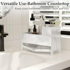 Sponge Holder for Kitchen Sink, Acrylic Sink Caddy Organizer with Removable Brush Holder, Countertop Soap Dispenser Organizer with Marble Texture, Kitchen Organizers Storage, White