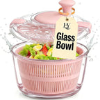 Good Grips Large 5.2 Qt Glass Salad Spinner Vegetable Dryer with Drain Dishwasher Safe with Transparent Lid Crank Handle Quick Spin Greens Washer for Lettuce Herbs Fruits Pink