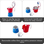 IMUSA Stovetop Espresso Maker 3 Cup Moka Pot Caribbean Colors Edition – Cuban Coffee, Italian Style, Demitasse, Cortadito, Cappuccino – Cast Aluminum Cafetera Espresso Azul Rojo Blanco