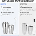 Mwellewm Cocktail Shaker Boston Shaker Set 15 Pcs Professional Bartender Kit Bar Shaker Stainless Steel Drink Shaker Bartending Martini Shaker Tin Mixed Alcohol Shaker Tool for Beginner(Silver)
