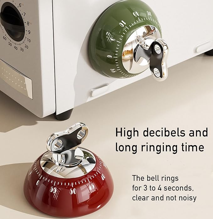 Visual Kitchen Timer for Cooking,Chef Cooking Timers Clock with Loud Alarm,Timers for Classroom, Home and Study,Mechanical Desk Timer,No Batteries Required，Magnetic Back (Red)