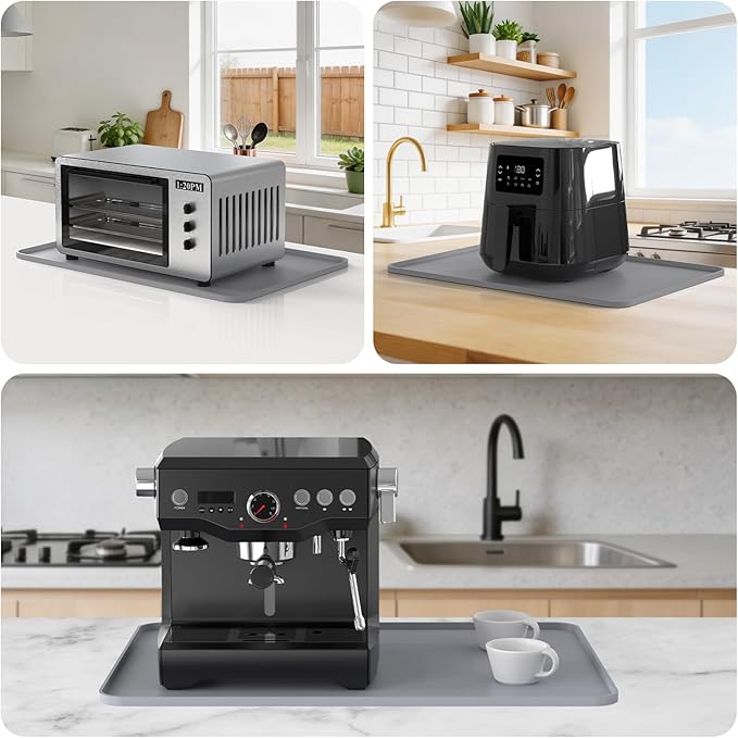 Silicone Mats for Kitchen Countertop, 24x16 inch Heat Resistant Mats for Air Fryer, Non-Slip Counter Protector Pad for Ninja, COSORI, Cuisinart, Coffee Maker, Toaster, Oven – Dishwasher Safe, Grey